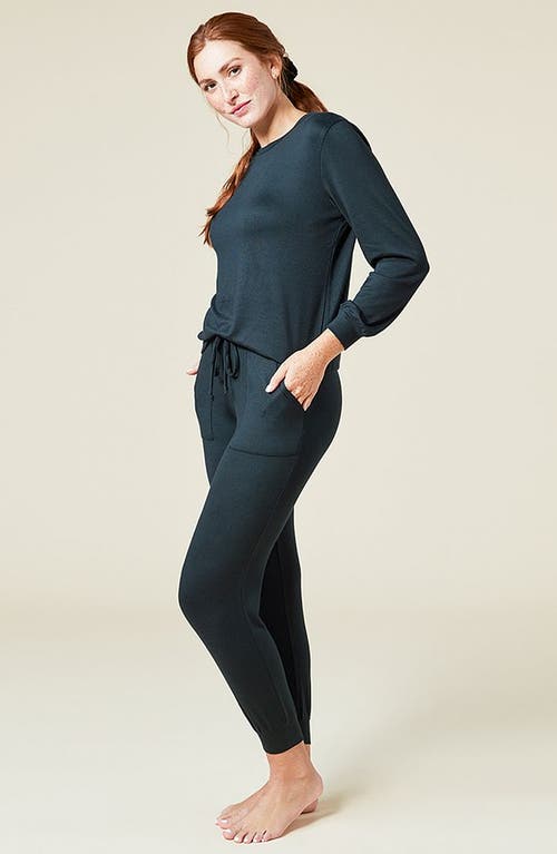 Softies Dream Jersey Long Sleeve Crew Neck Lounge Set With Jogger Pant In Black