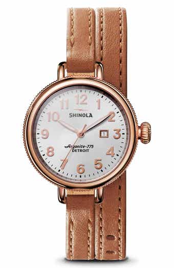Shinola The Birdy Double Wrap Braided Leather Strap Watch 34mm