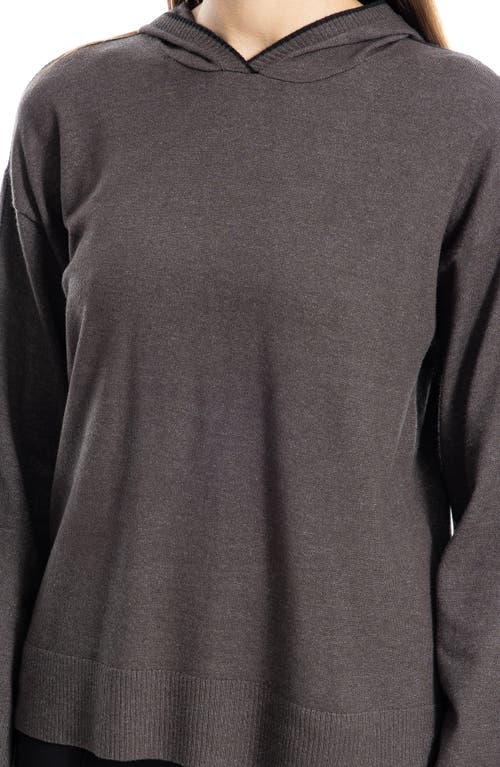 Max Studio Fine Gauge Hoodie In Dark Gray/black