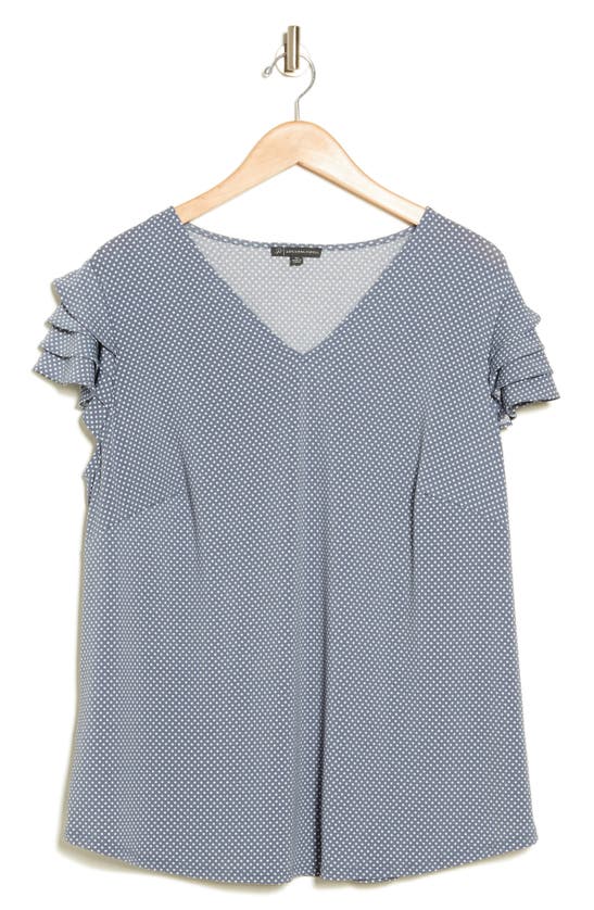 Shop Adrianna Papell Tiered Flutter Sleeve Top In Dusty Blue Small Dot