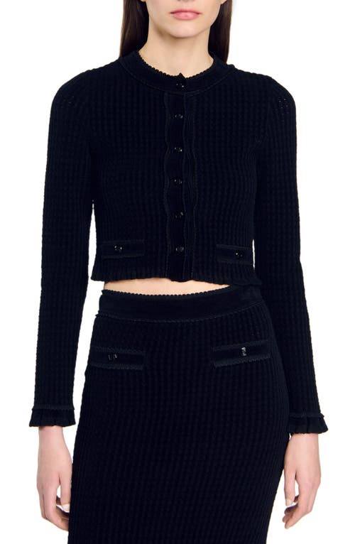 Sandro Velvet Knit Cropped Cardigan In Black