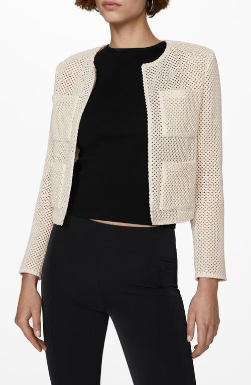 Shop Mango Openwork Cardigan In Light Beige