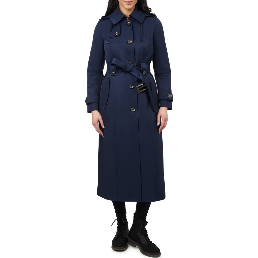 London Fog Water Resistant Belted Trench Coat In Midnight Navy