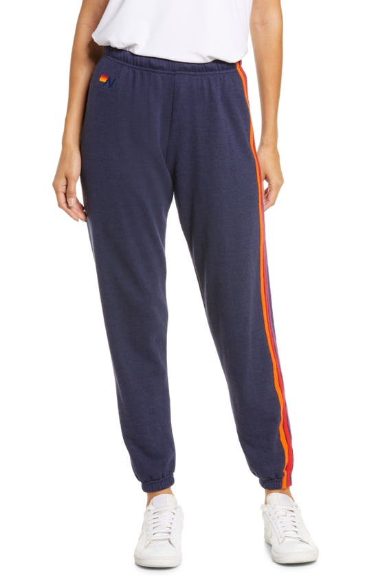 Shop Aviator Nation Stripe Sweatpants In Navy/ Purple Orange