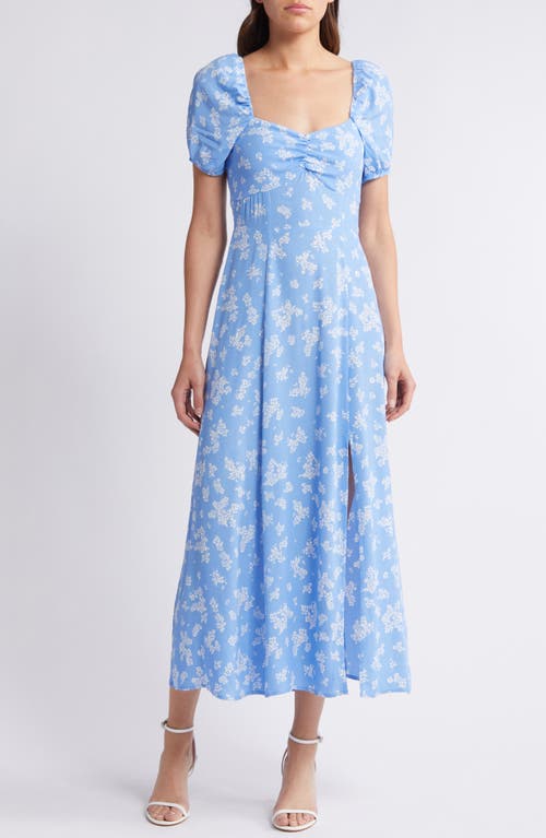 & Other Stories Floral Puff Sleeve Midi Dress In Blue Light