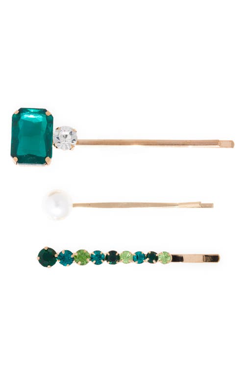 Glamour 3-Pack Crystal Hairpins in Emerald