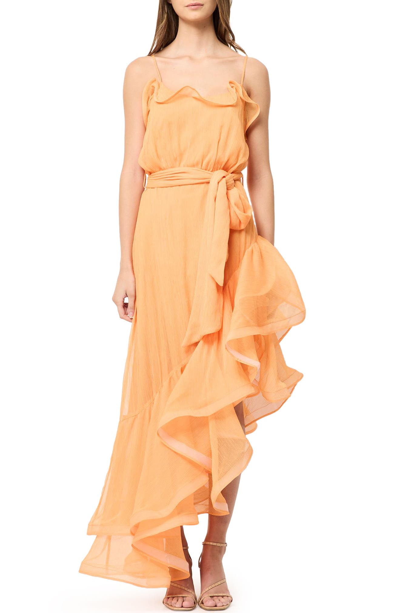 orange floor length dress