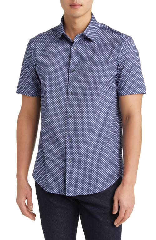Bugatchi Miles Ooohcotton® Dot Geo Print Short Sleeve Button-Up Shirt in Navy 