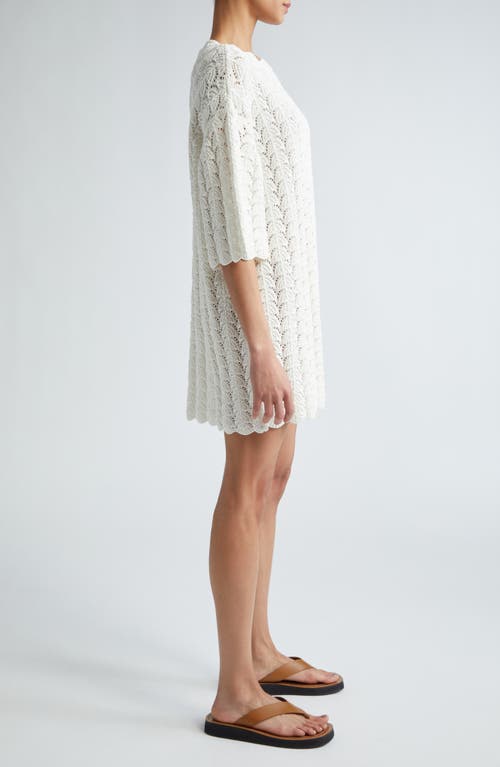 Shop Loulou Studio Doni Short Sleeve Open Stitch Cotton Sweater Dress In Ivory