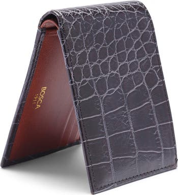 Bosca Croc Embossed Leather Small Bifold Wallet