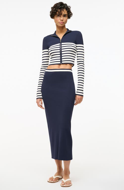 Shop Staud Raft Stripe Crop Cardigan In Navy/white