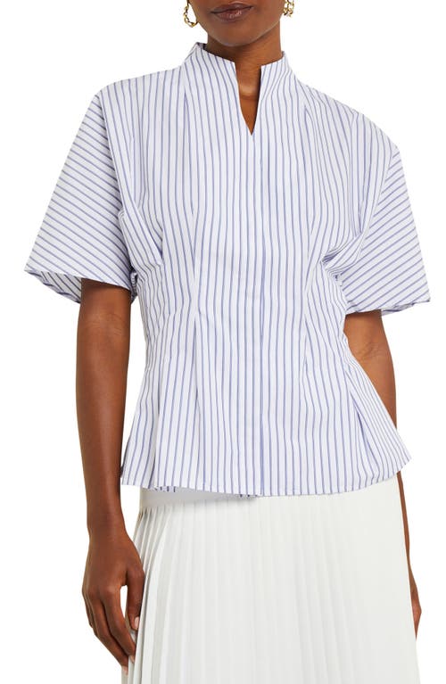 Misook Stripe Stand Collar Top in Mazarine/White at Nordstrom, Size X-Large