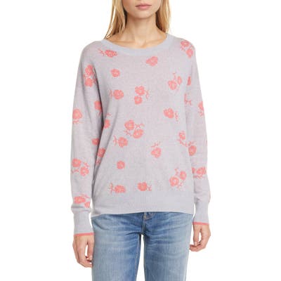 Rebecca Taylor Coral Fleur Jacquard Merino Wool Sweater, Grey