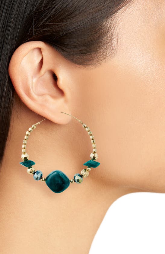 Shop Area Stars Beaded Frontal Hoop Earrings In Green