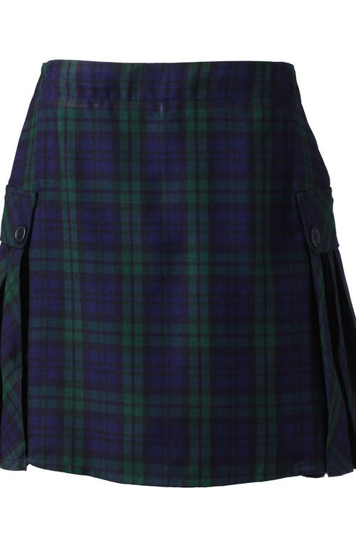 Shop Lands' End School Uniform Young  Side Pleat Plaid Skort Above The Knee In Classic Navy/evergreen Plaid