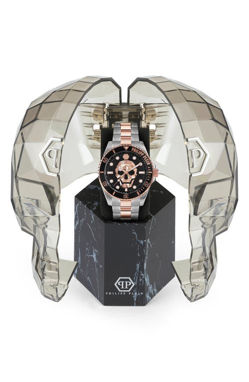 Shop Philipp Plein Sport The $kull Carbon Fiber Dial Bracelet Watch, 44mm In Rose Gold/silver/black