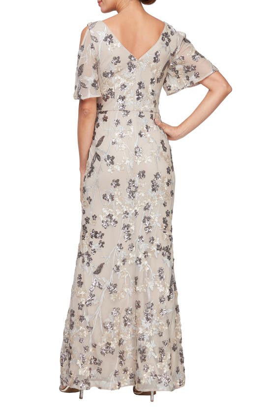 Shop Alex Evenings Sequin Embroidered Flutter Sleeve Sheath Gown In Mink