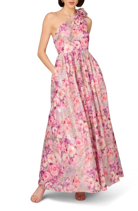 Floral One-Shoulder Jacquard Ballgown