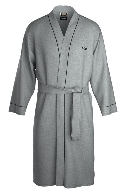 HUGO Men's Piped Cotton Robe in Medium Grey