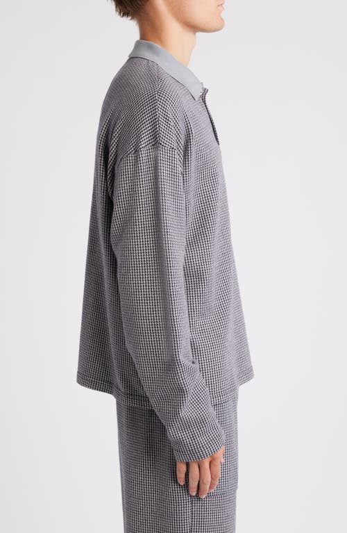 Shop Krost Houndstooth Jacquard Long Sleeve Knit Polo In Glacier Gray