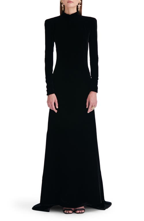 Oscar de la Renta Open Back Long Sleeve Velvet Gown Black at Nordstrom,