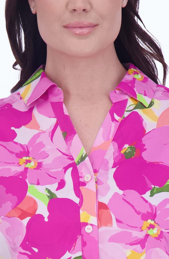 Shop Foxcroft Mary Floral Cotton Button-up Shirt In Pink Multi