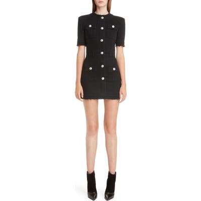 Balmain Button Detail Denim Minidress, Black