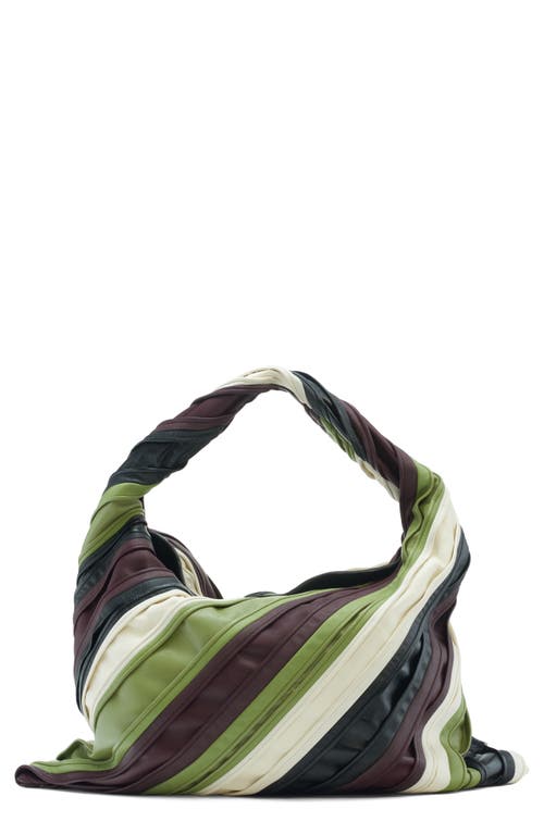 Bottega Veneta Large Hob Stripe Leather Hobo Bag In Black/green Multi