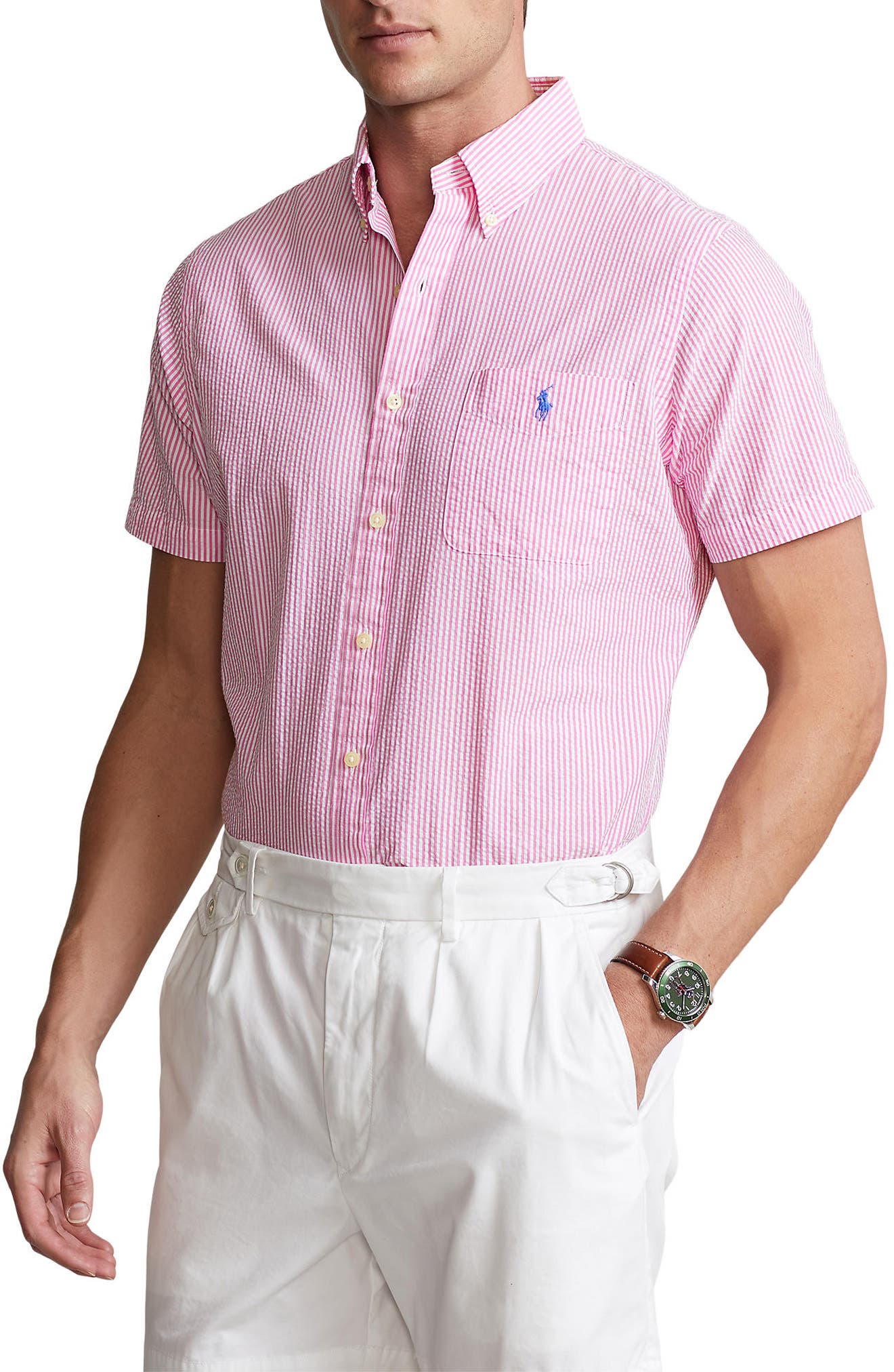 Polo Ralph Lauren Stripe Seersucker Short Sleeve Button-Down Shirt |  Nordstrom