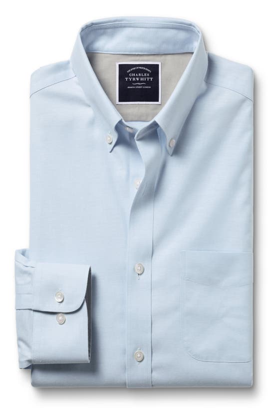 Shop Charles Tyrwhitt Slim Fit Button-down Collar Non-iron Stretch Oxford Shirt In Sky Blue