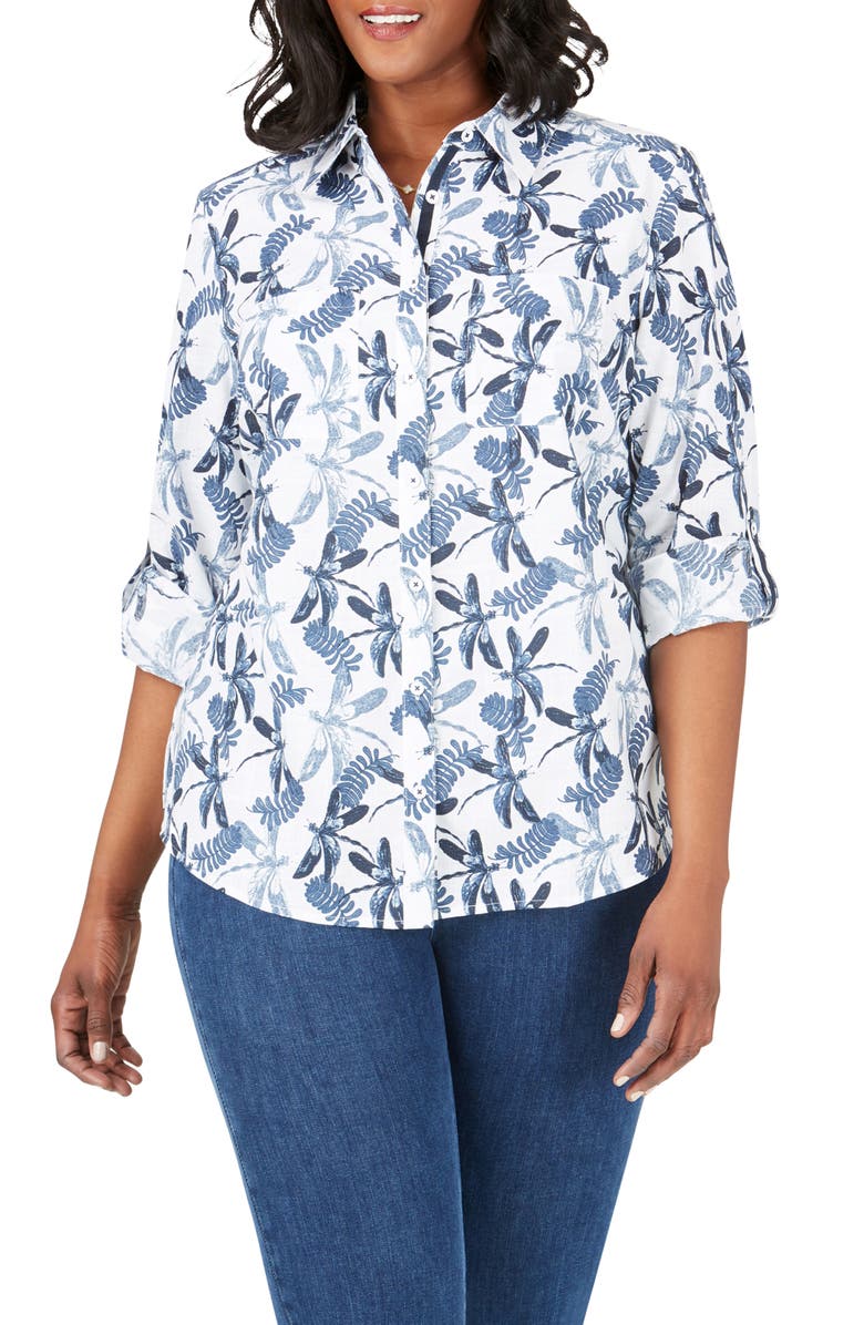 Foxcroft Zoey in Dragonflies Button-Up Shirt (Plus Size) | Nordstrom