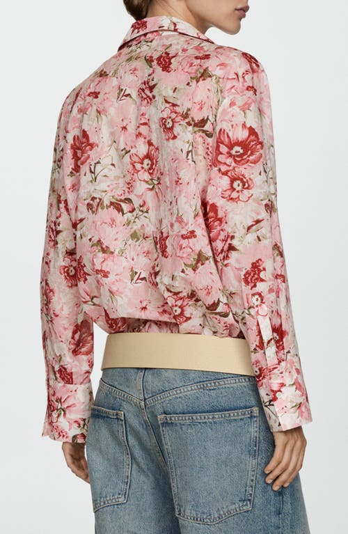 Shop Mango Floral Cotton Button-up Shirt In Light Pink