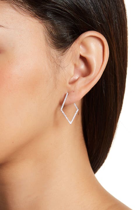 White Rhodium Plated Pavé Swarovski Crystal 29mm Geometric Hoop Earrings