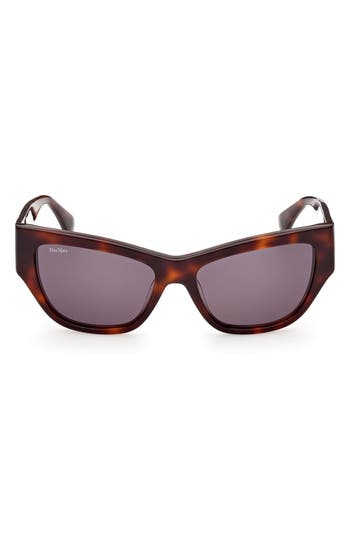 Shop Max Mara 56mm Geometric Sunglasses In Shiny Classic Havana/smoke