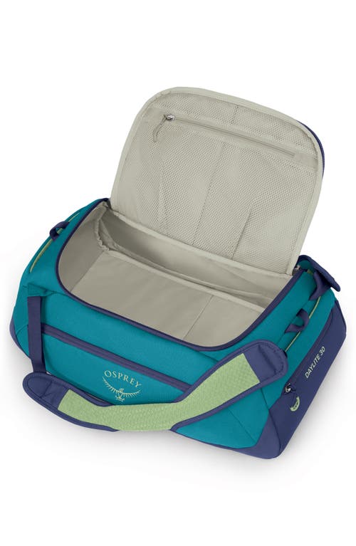 Shop Osprey Daylite 30l Duffle Bag In Blue Spikemoss/alkaline