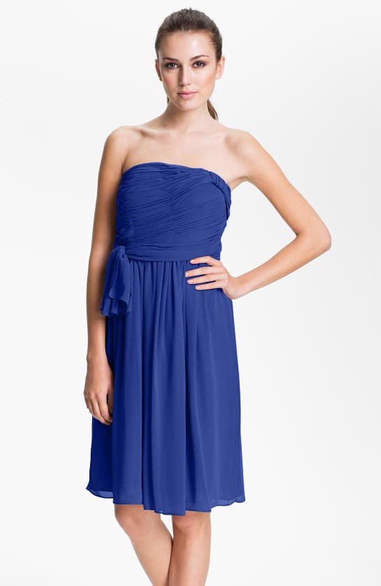 Shop Calvin Klein Strapless Ruched Chiffon Dress In Empire Blue