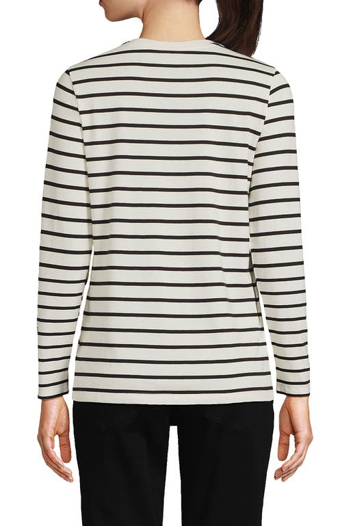 Shop Lands' End Relaxed Supima Cotton Long Sleeve Crew Neck T-shirt In Ivory/black Breton Stripe