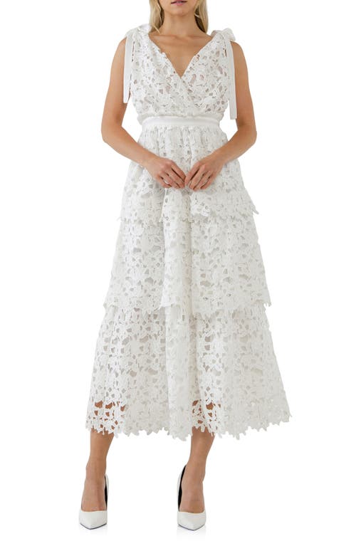 Floral Lace Tiered Dress in White