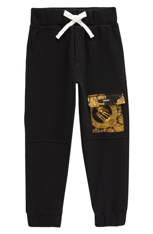Versace Kids' Baroque Detail Cotton Joggers in Black Gold at Nordstrom, Size 4Y