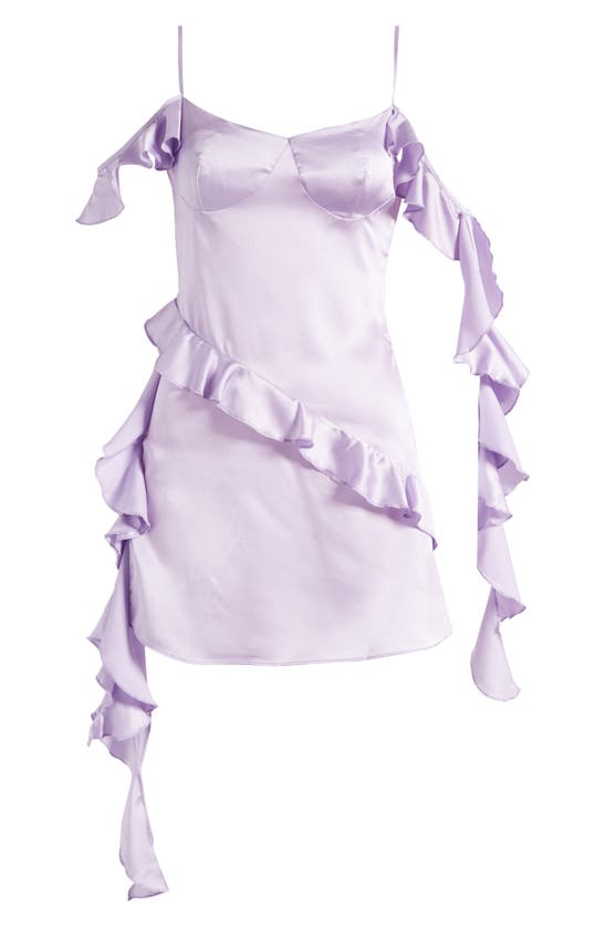Shop Mistress Rocks Asymmetric Ruffle Satin Minidress In Lavender Field