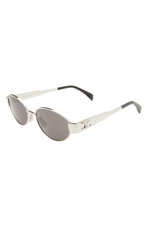 Shop Celine Triomphe 54mm Oval Sunglasses In Shiny Palladium/smoke