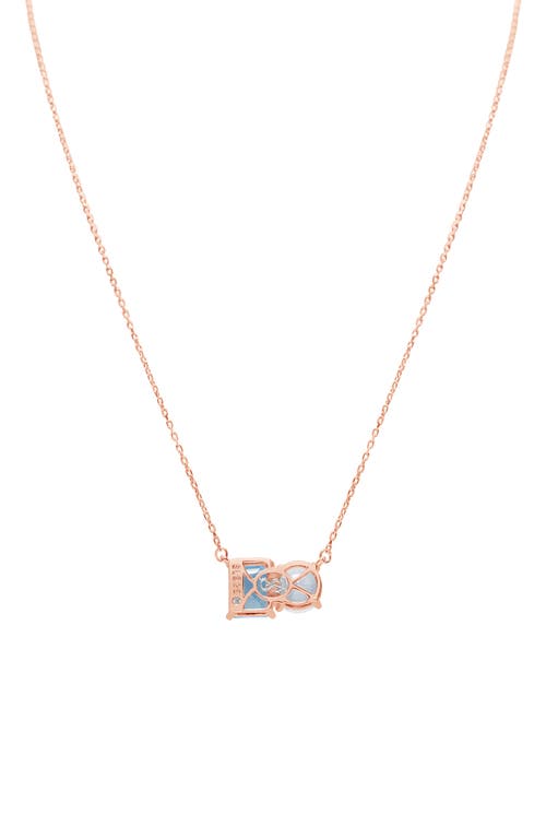 Shop Suzy Levian Sterling Silver Two-stone Pendant Necklace In Rose Gold/blue