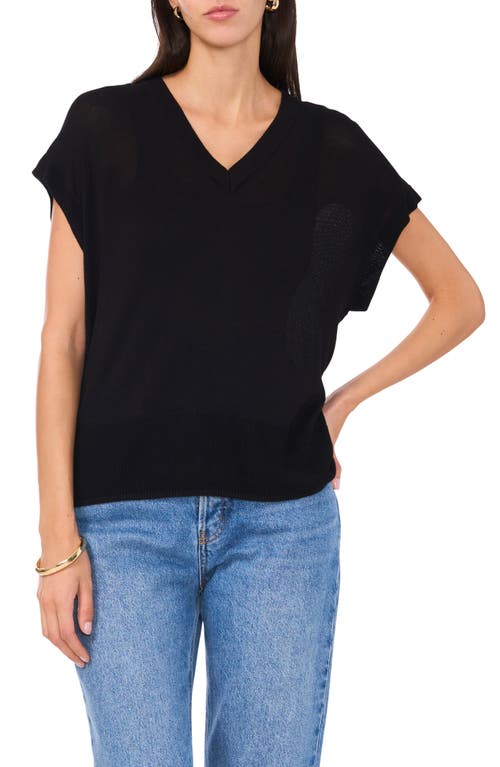 Vince Camuto Short Sleeve V-Neck Sweater in Rich Black 