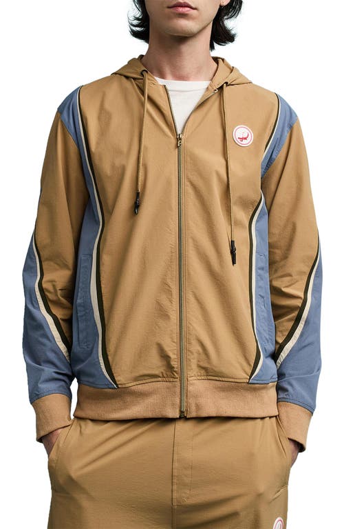 PATERSON Tiebreaker Colorblock Hooded Tennis Jacket Khaki at Nordstrom,