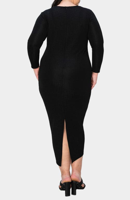 Shop L I V D Kylo Textured Long Sleeve Midi Dress In Black