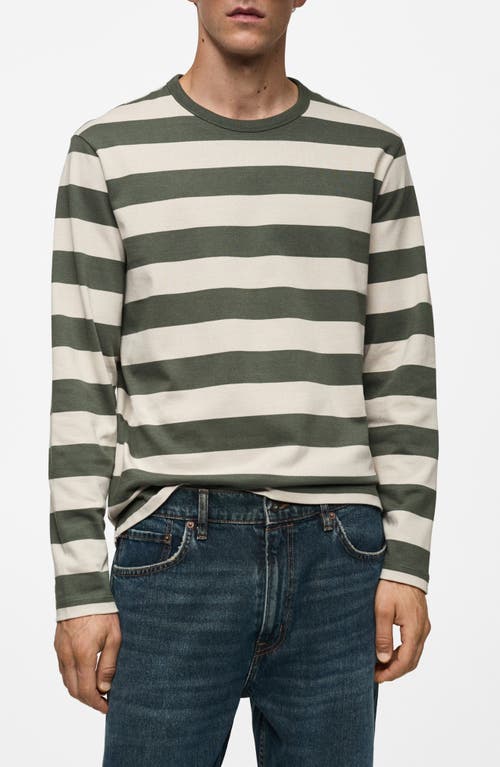 Shop Mango Stripe Long Sleeve Cotton T-shirt In Forest Green