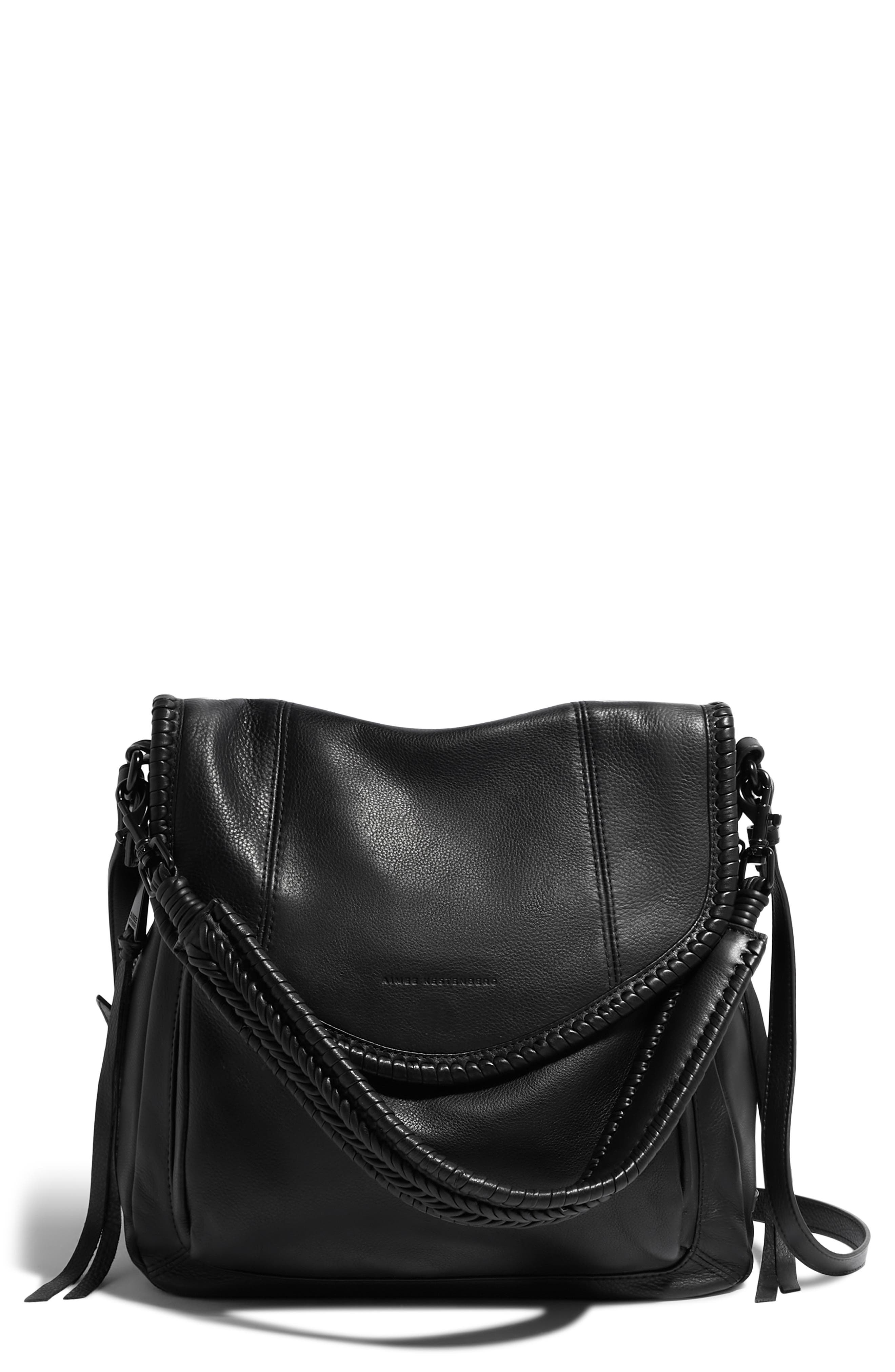 Soft Leather Flap over Shoulder Bag Cross Body Black with Many Features 
