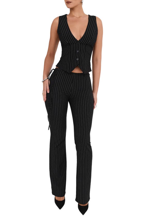 Mistress Rocks Pinstripe Waistcoat In Black