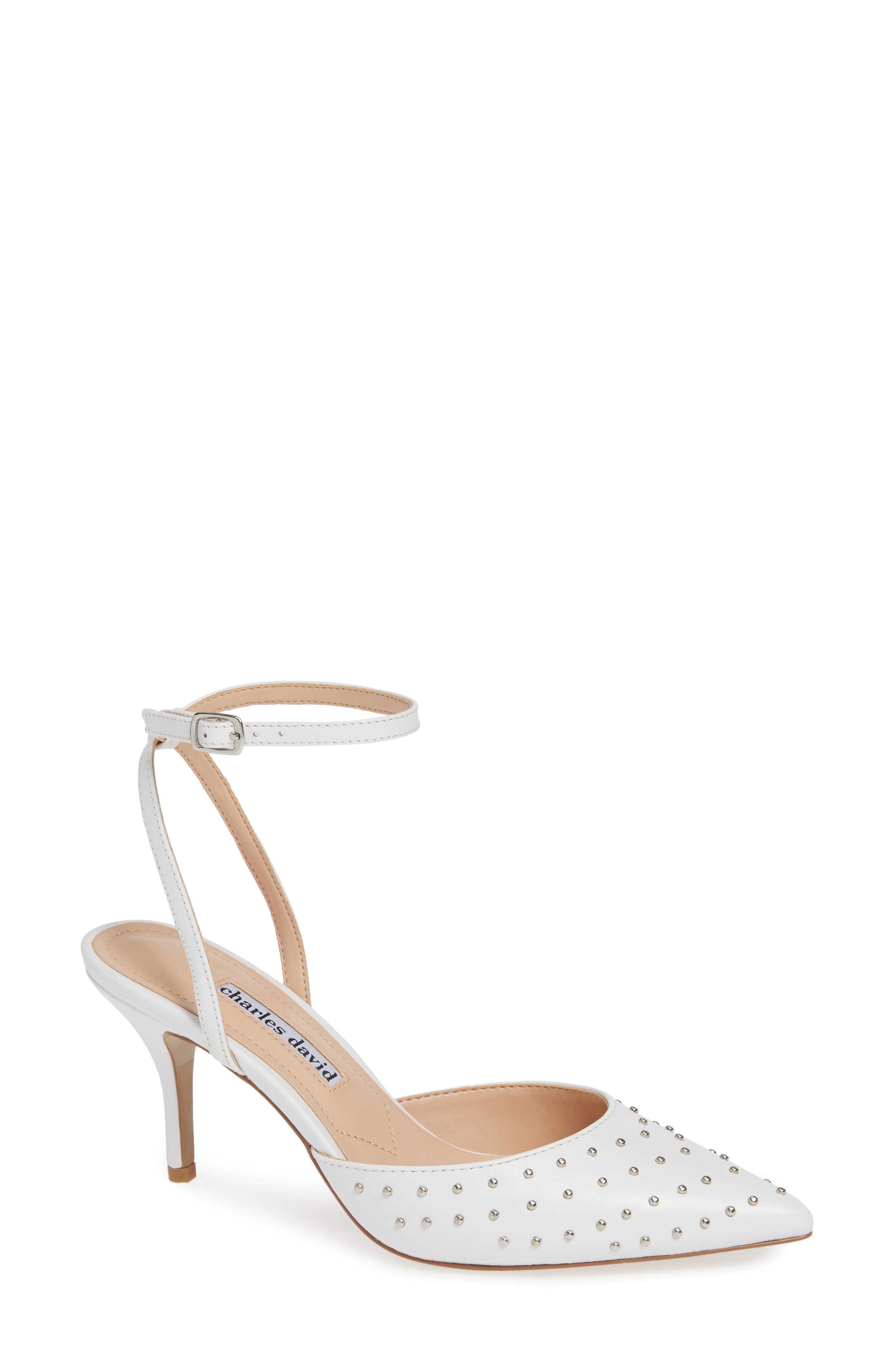 Charles David Azalea Studded Pointy Toe Pump, White