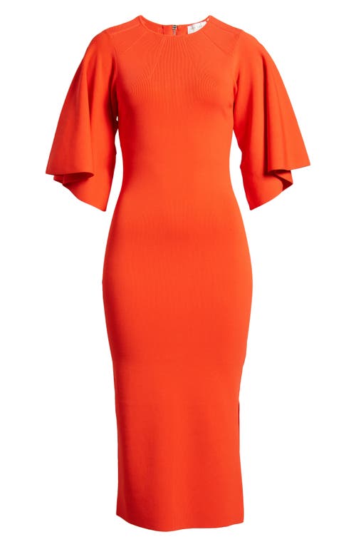 Lounia Fluted Sleeve Body-Con Sweater Dress in Bright Orange
